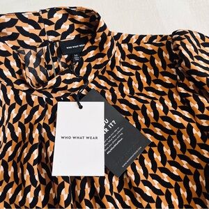 [WhoWhatWear] Target Geo Trellis Pattern High Neck Asymmetrical Split Hem Dress